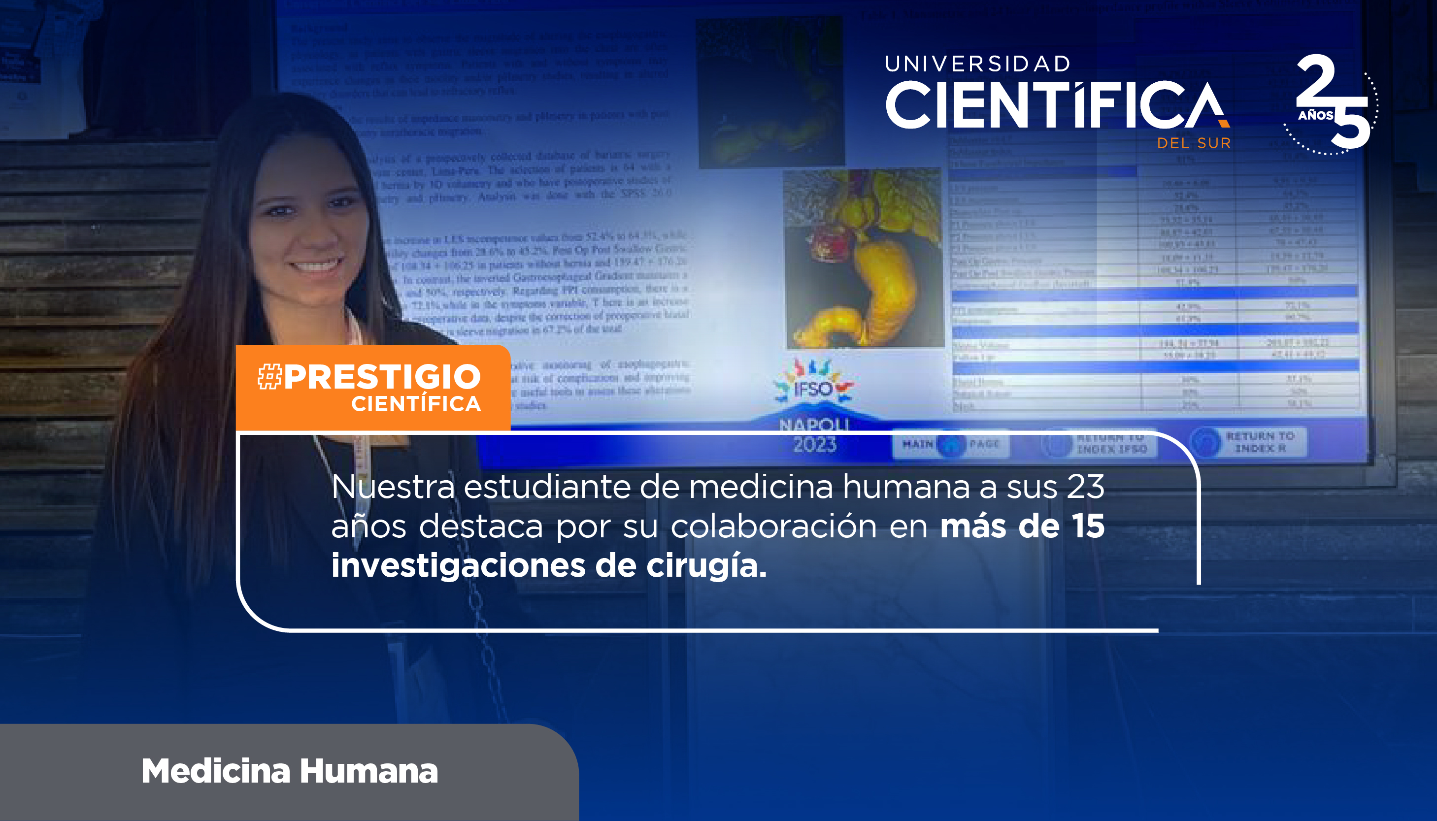 Estudiante de la Carrera de Medicina Humana tiene 23 años y ha colaborado en más de 15 investigaciones en cirugía